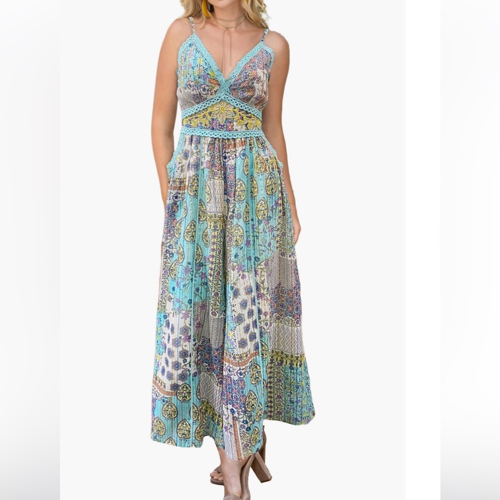 Barok paris metalic thread mixed print cotton blend jumpsuit